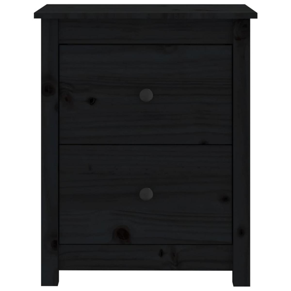 Mesita de noche madera maciza de pino negra 50x35x61,5 cm