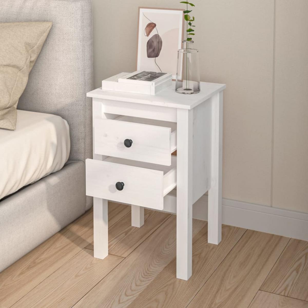 Mesita de noche madera maciza de pino blanco 40x35x61,5 cm