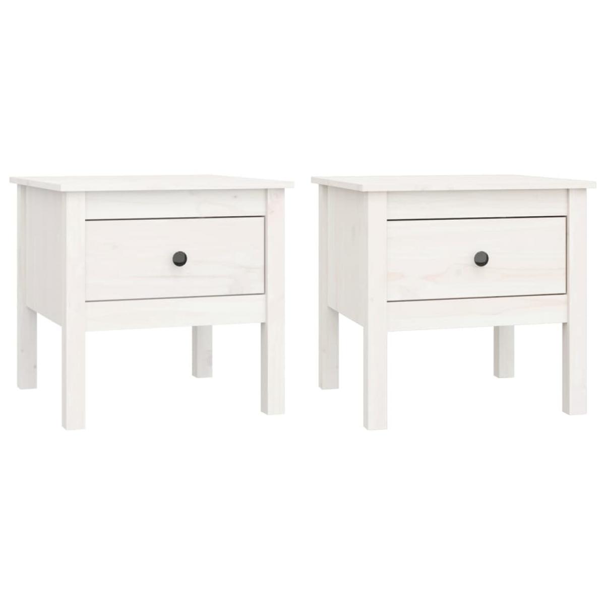 Mesa auxiliar 2 uds madera maciza de pino blanco 50x50x49 cm