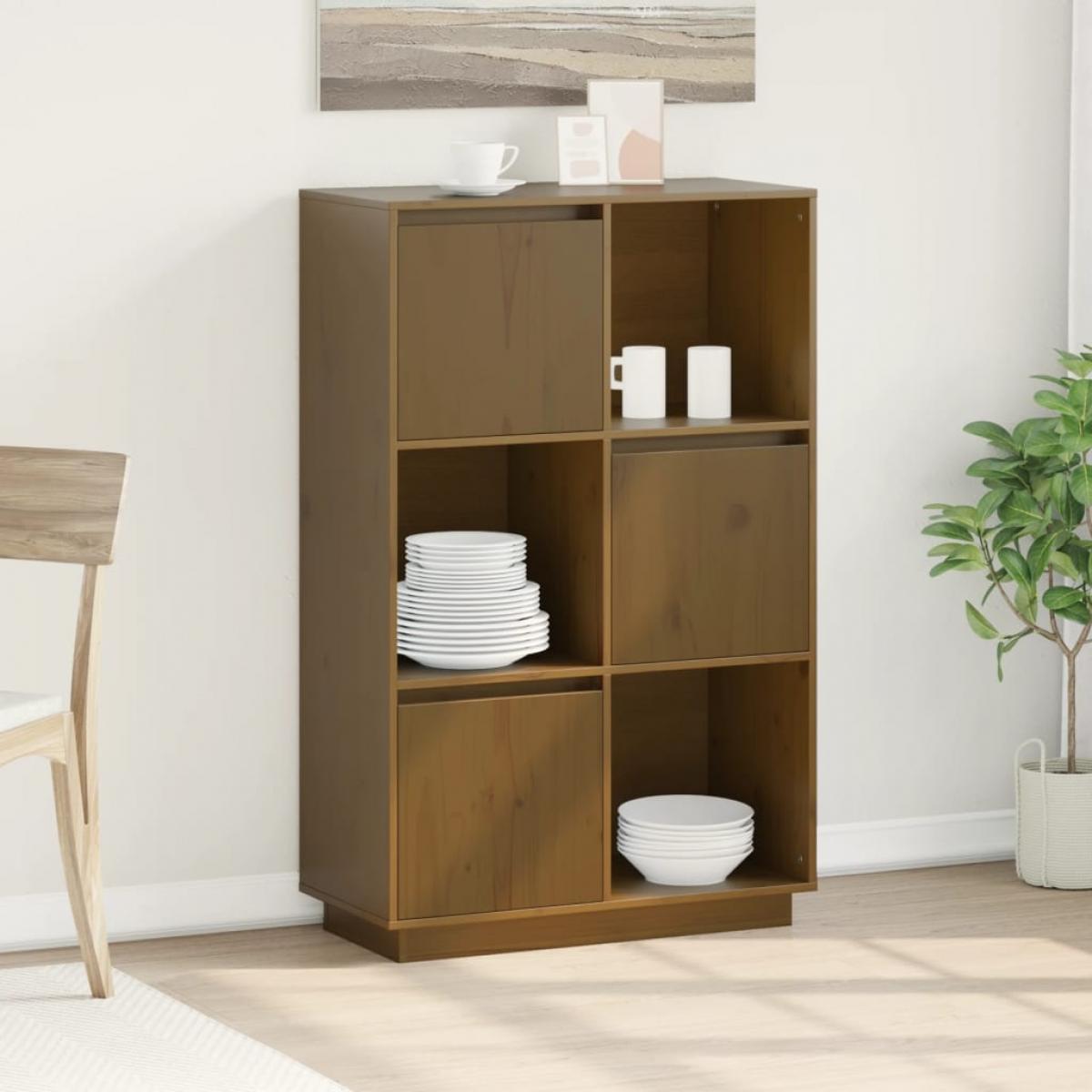 Aparador alto de madera maciza de pino marrón miel 74x35x117 cm