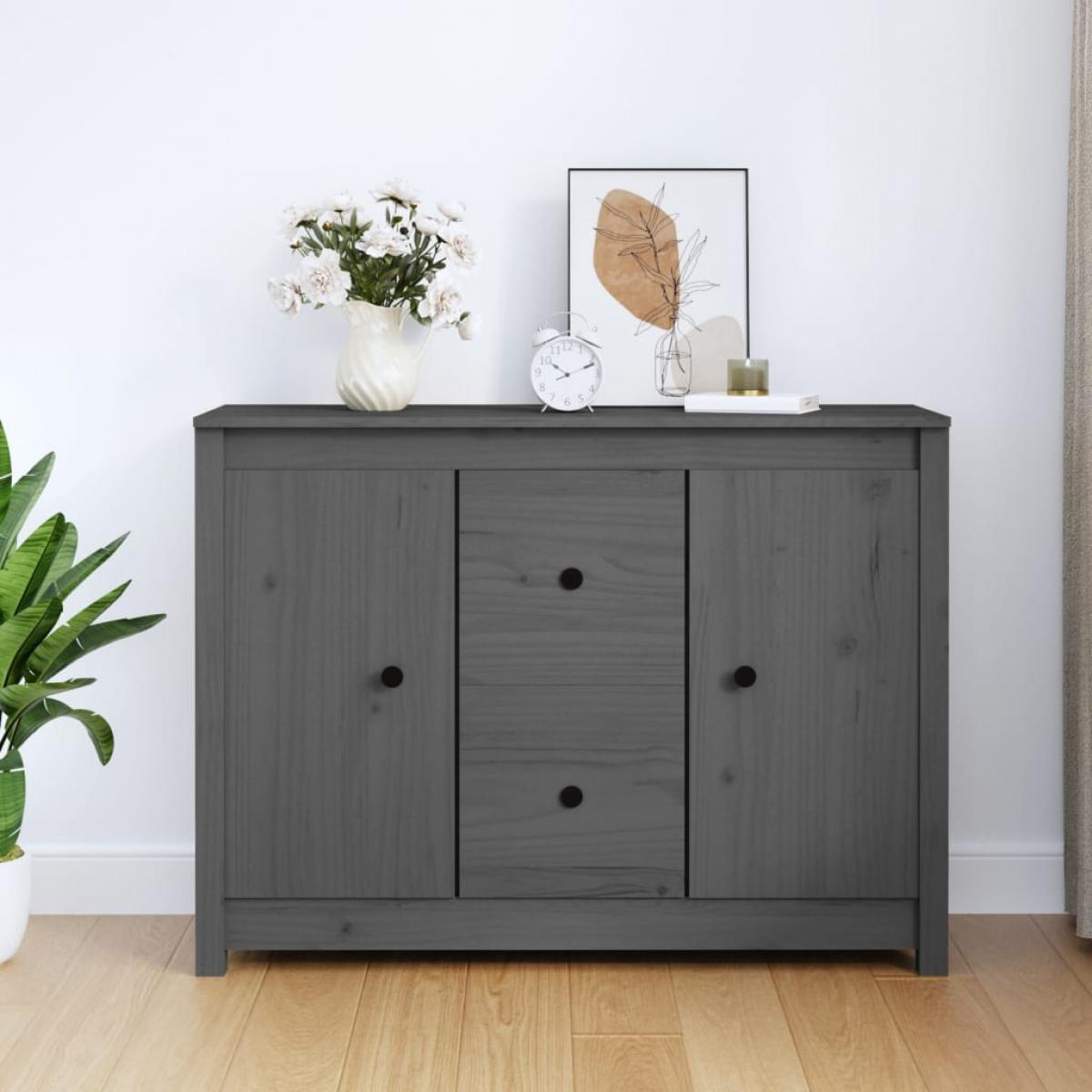 Aparador de madera maciza de pino gris 100x35x74 cm