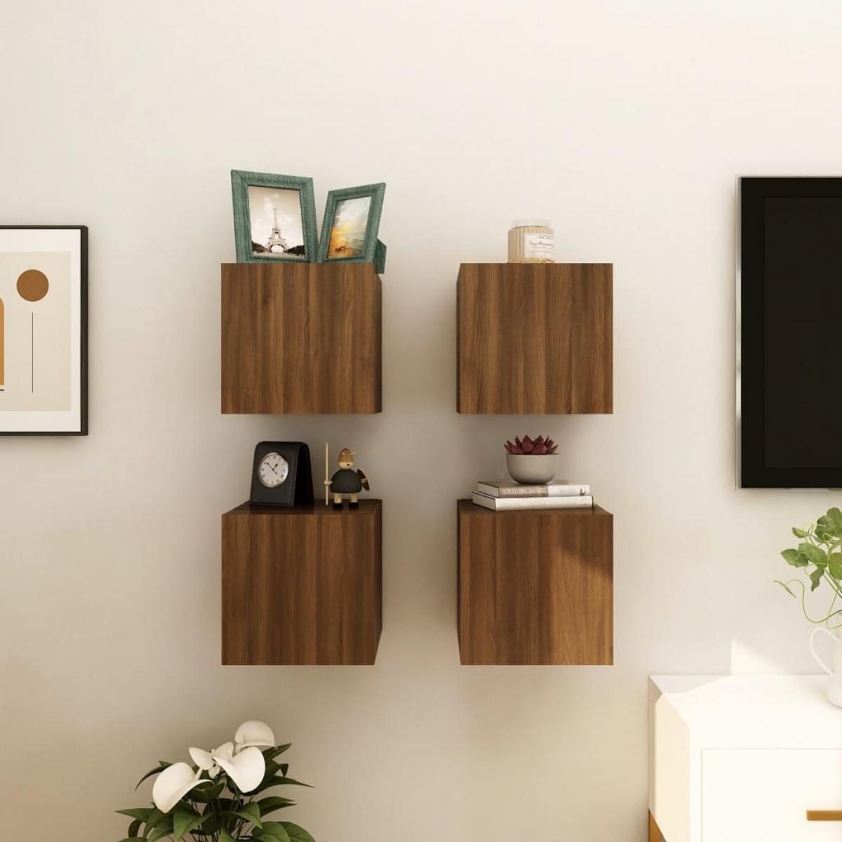 Muebles para TV de pared 4 uds roble marrón 30,5x30x30 cm