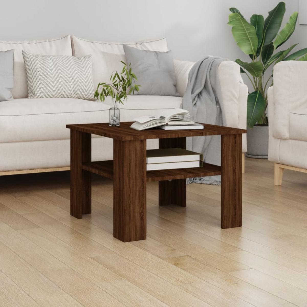 Mesa de centro de madera contrachapada roble marrón 60x60x42 cm