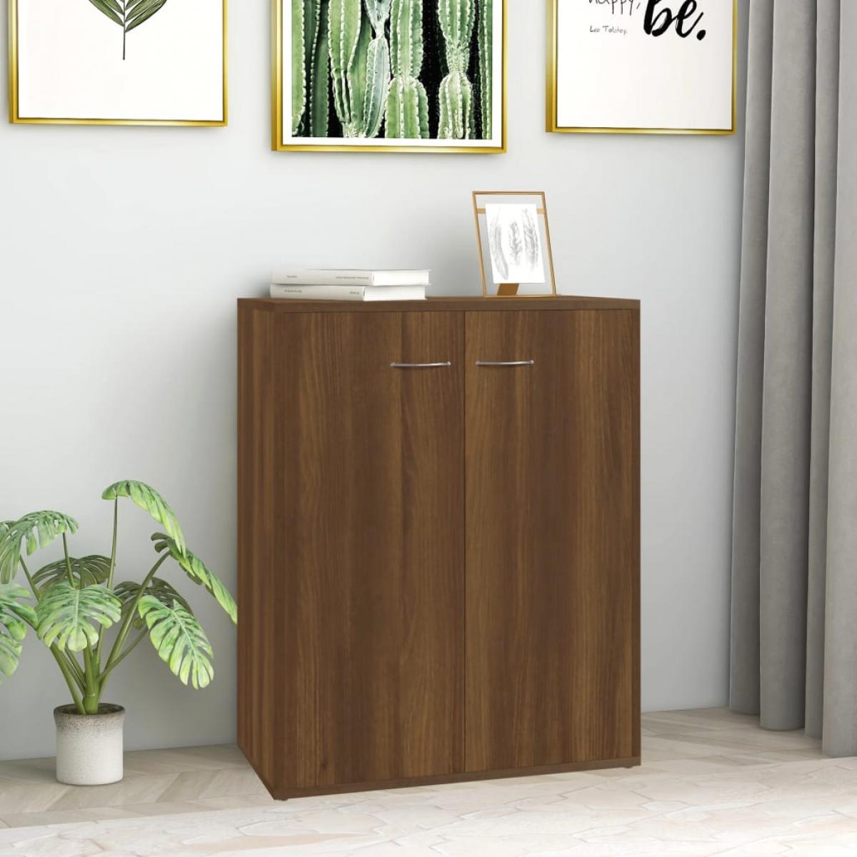 Aparador de madera contrachapada marrón roble 60x30x75 cm