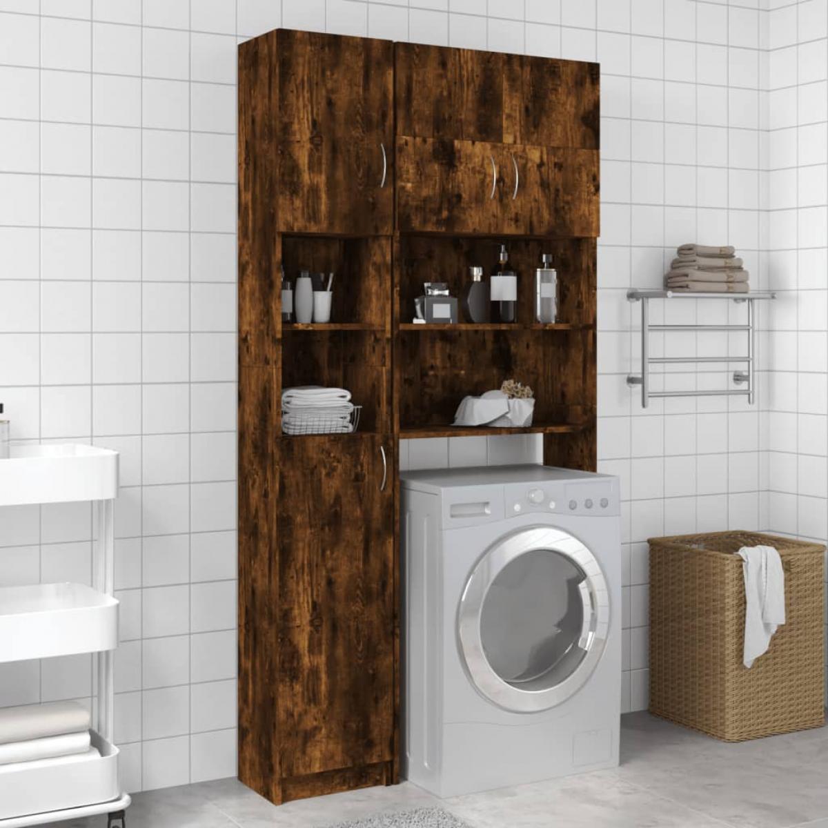Armario baño madera contrachapada roble ahumado 32x25,5x190 cm