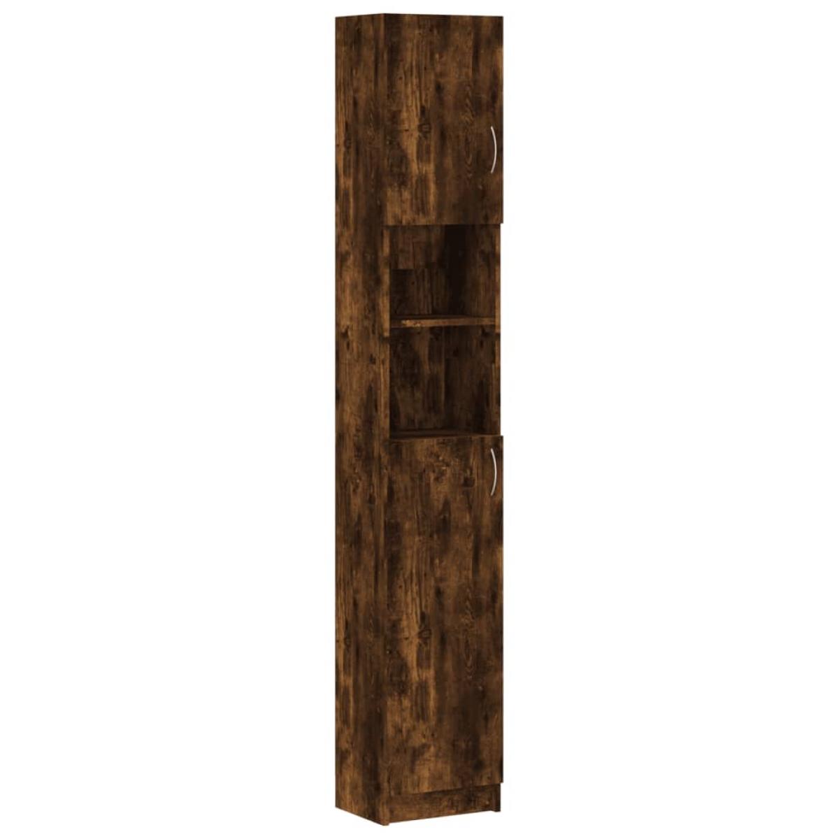 Armario baño madera contrachapada roble ahumado 32x25,5x190 cm