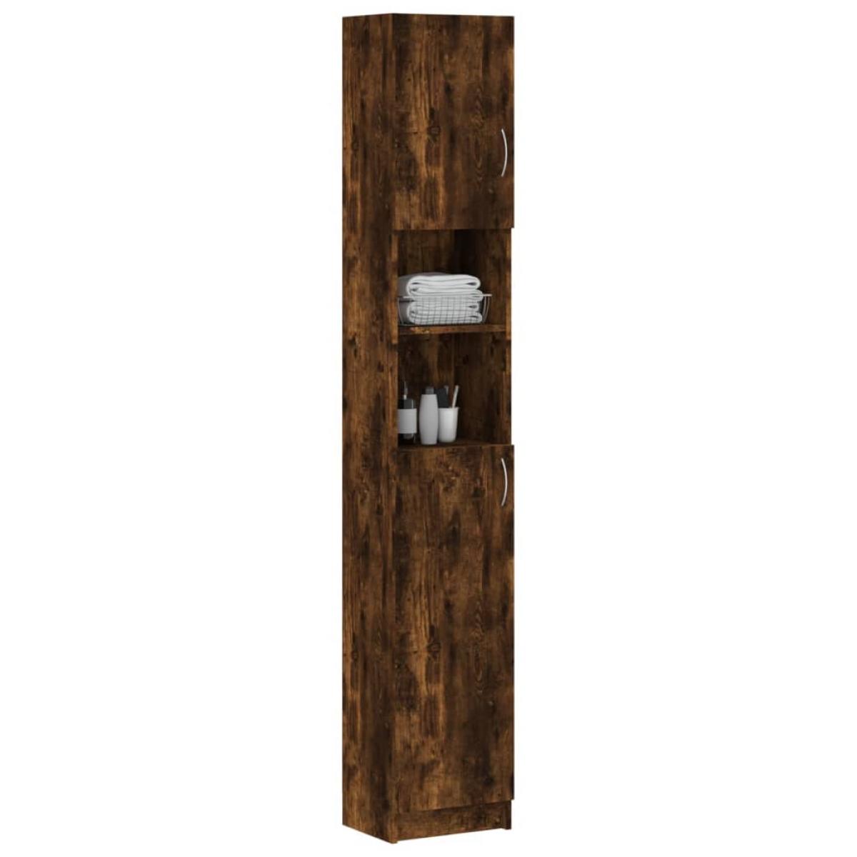 Armario baño madera contrachapada roble ahumado 32x25,5x190 cm
