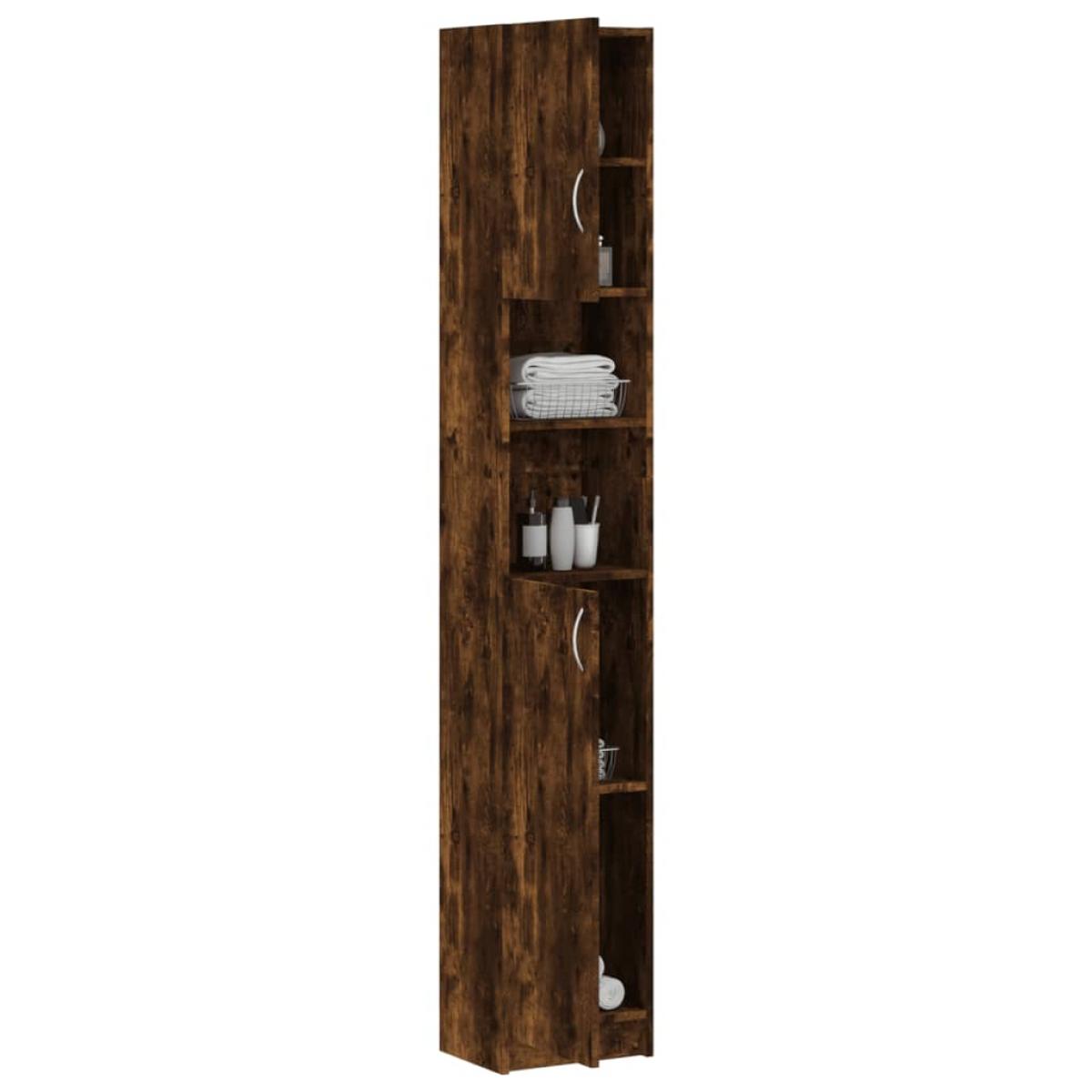 Armario baño madera contrachapada roble ahumado 32x25,5x190 cm