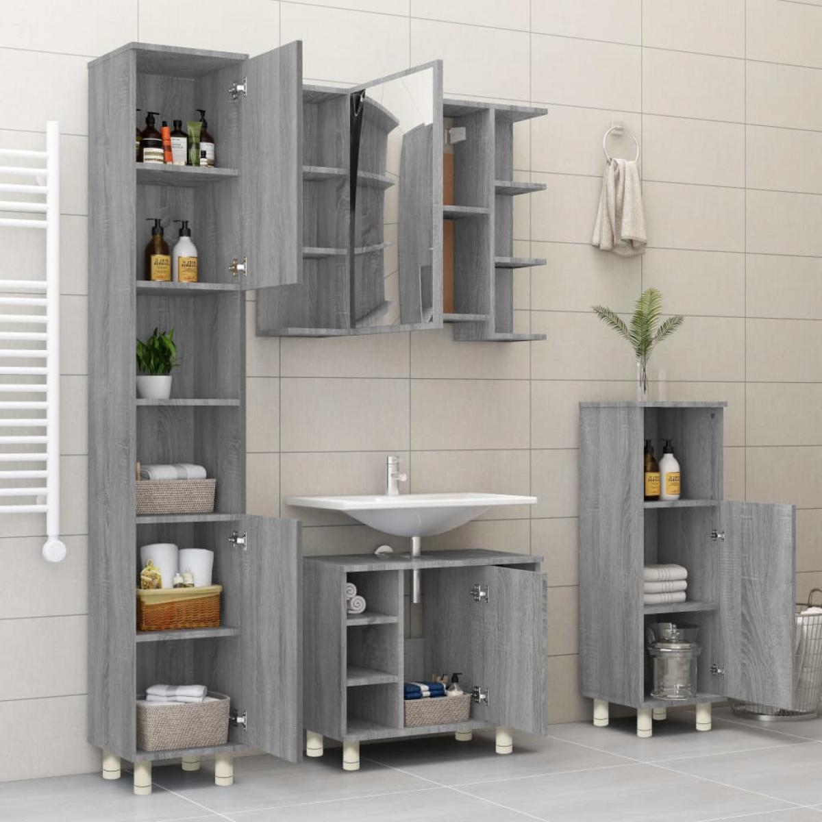 Armario de baño madera contrachapada gris Sonoma 30x30x95 cm