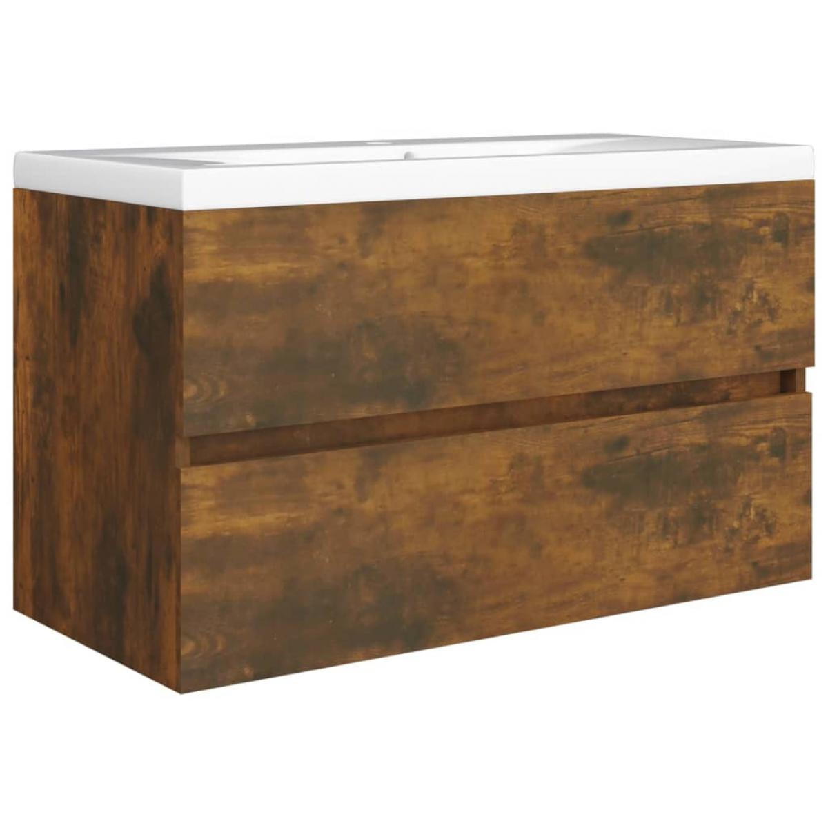 Mueble lavabo madera contrachapada roble ahumado 80x38,5x45cm