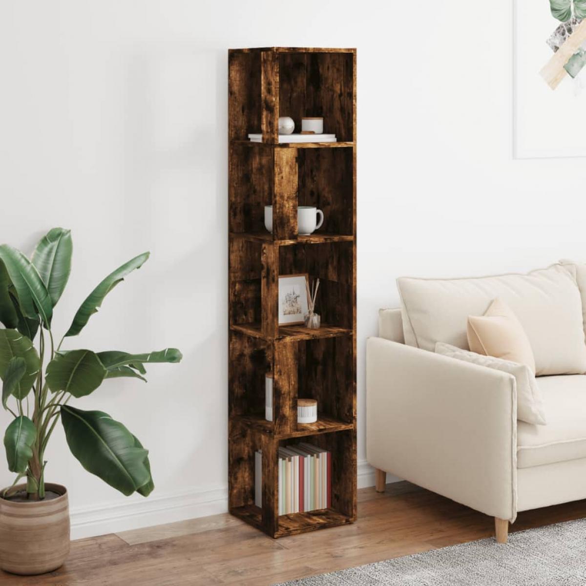Mueble esquina madera contrachapada roble ahumado 33x33x164,5cm