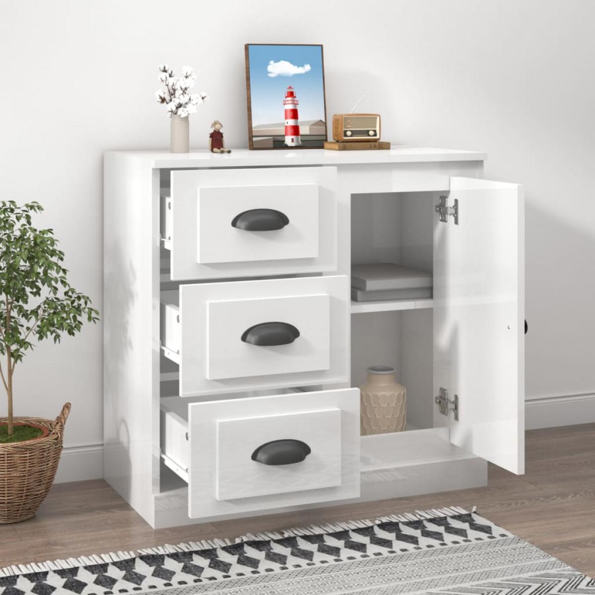 Aparador madera contrachapada blanco brillante 70x35,5x67,5 cm