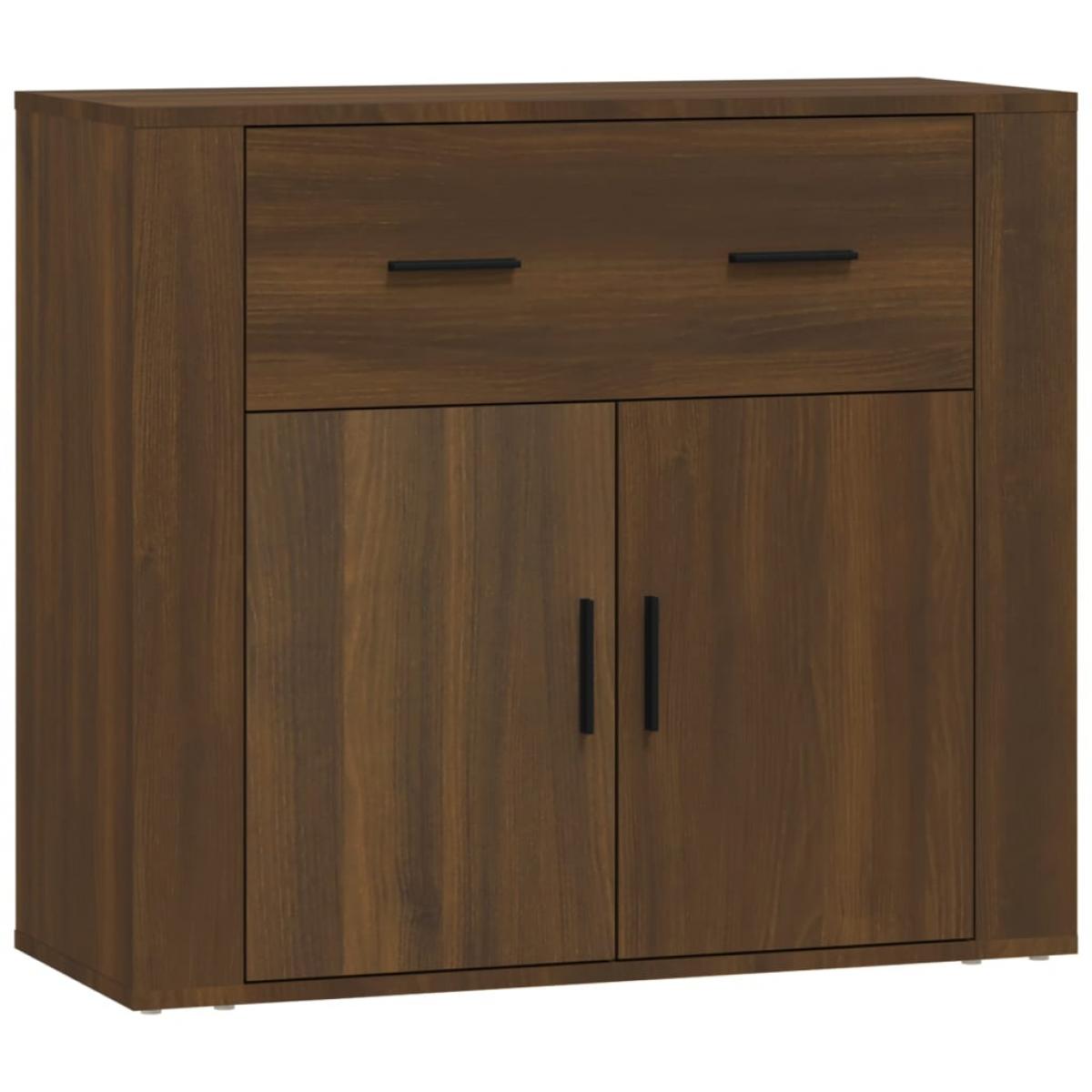 Aparador de madera contrachapada marrón roble 80x33x70 cm