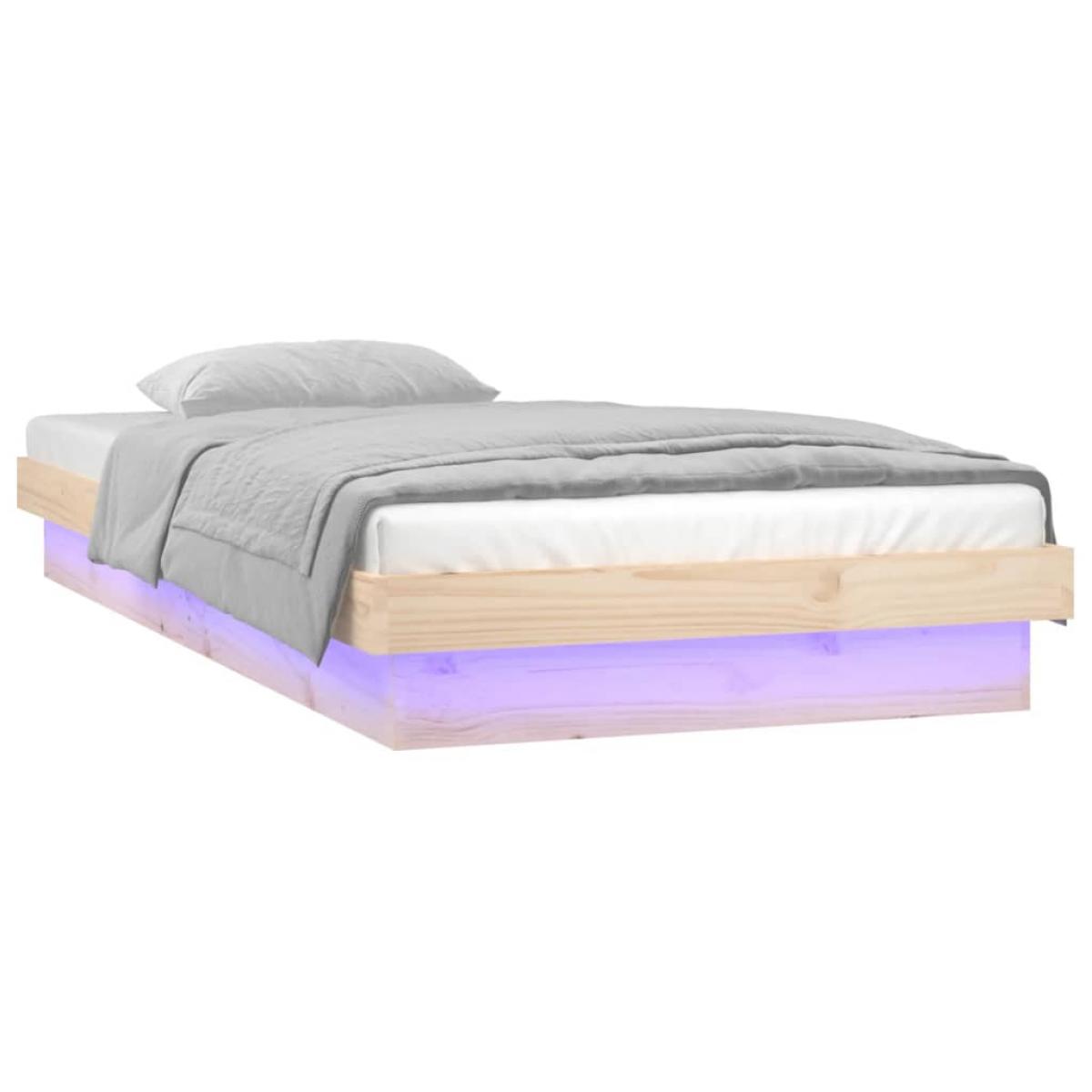 Estructura de cama LED sin colchón madera maciza 90x200 cm