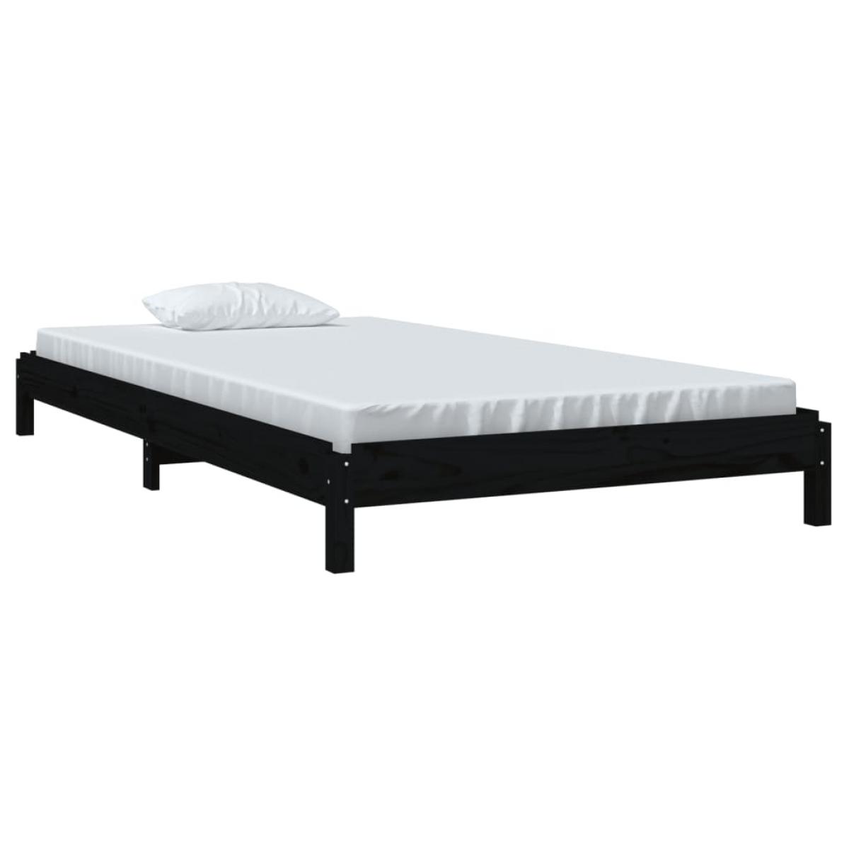 Cama apilable de madera pino maciza negro 90x200 cm