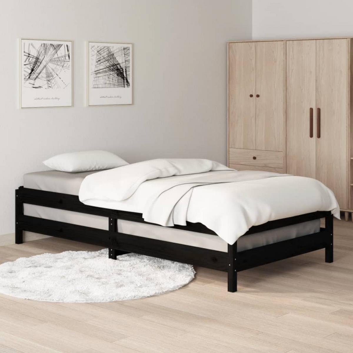 Cama apilable de madera pino maciza negro 90x200 cm