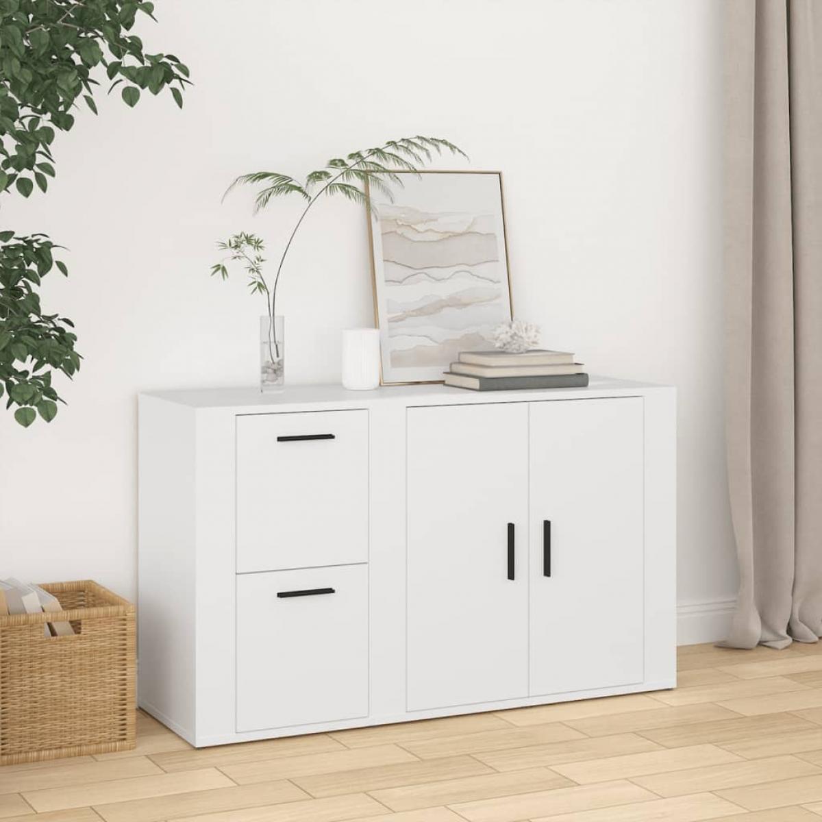 Aparador de madera contrachapada blanco 100x33x59,5 cm