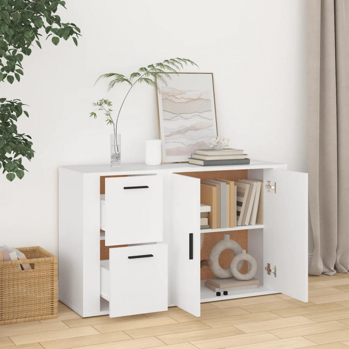 Aparador de madera contrachapada blanco 100x33x59,5 cm