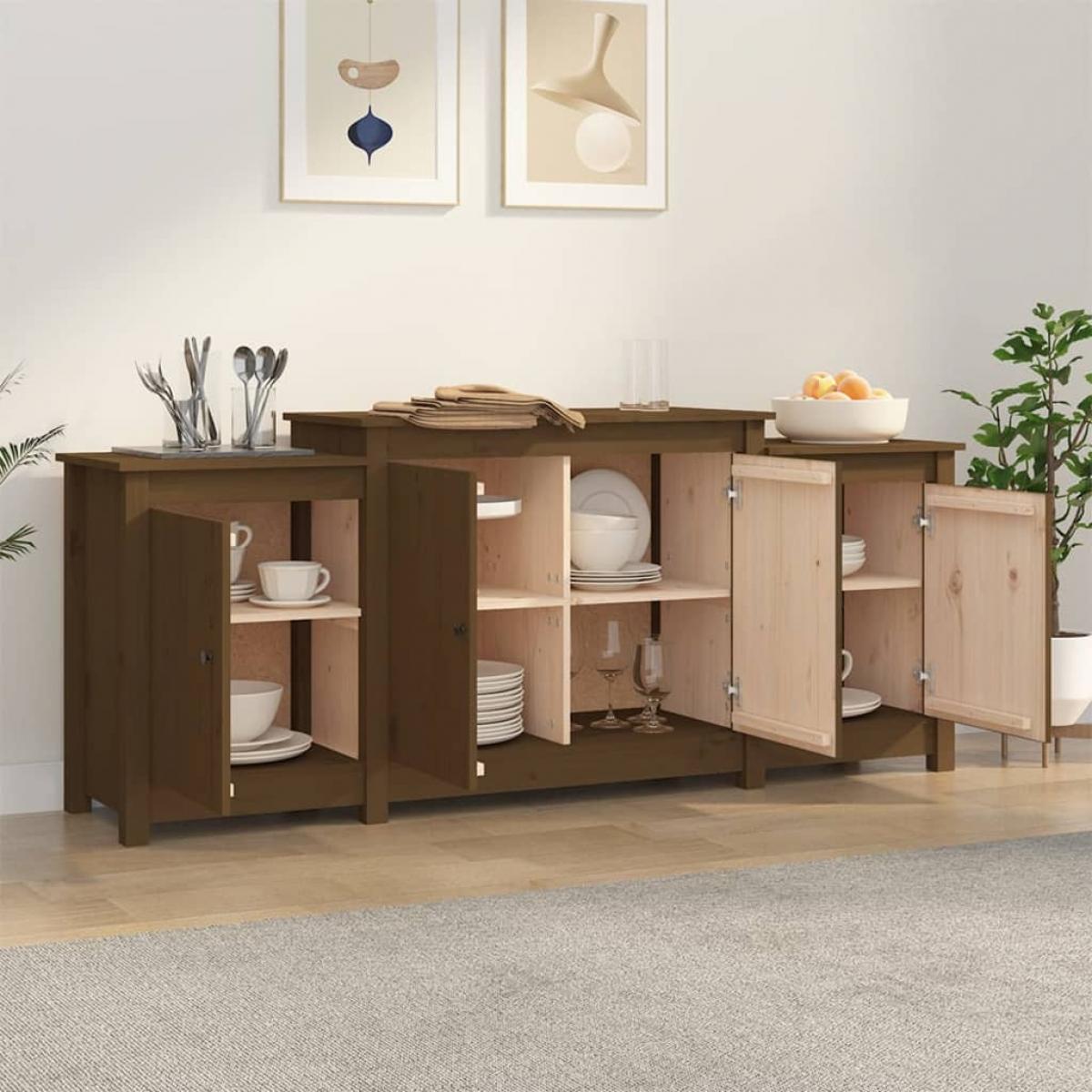 Aparador de madera maciza de pino marrón miel 164x37x68 cm