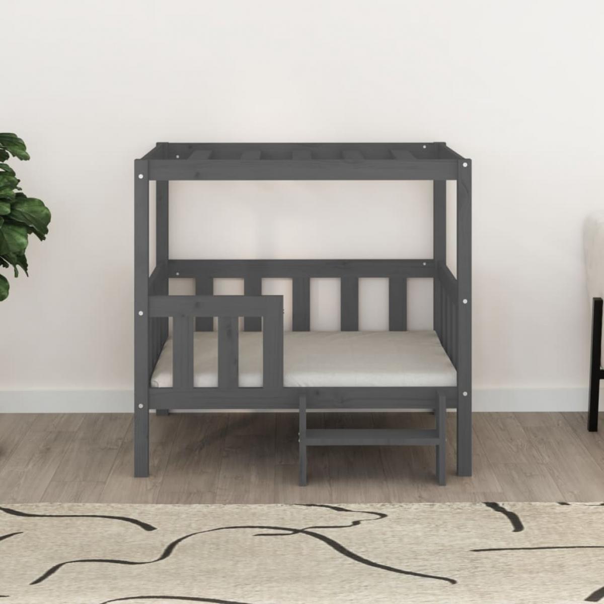 Cama para perros madera maciza de pino gris 95,5x73,5x90 cm