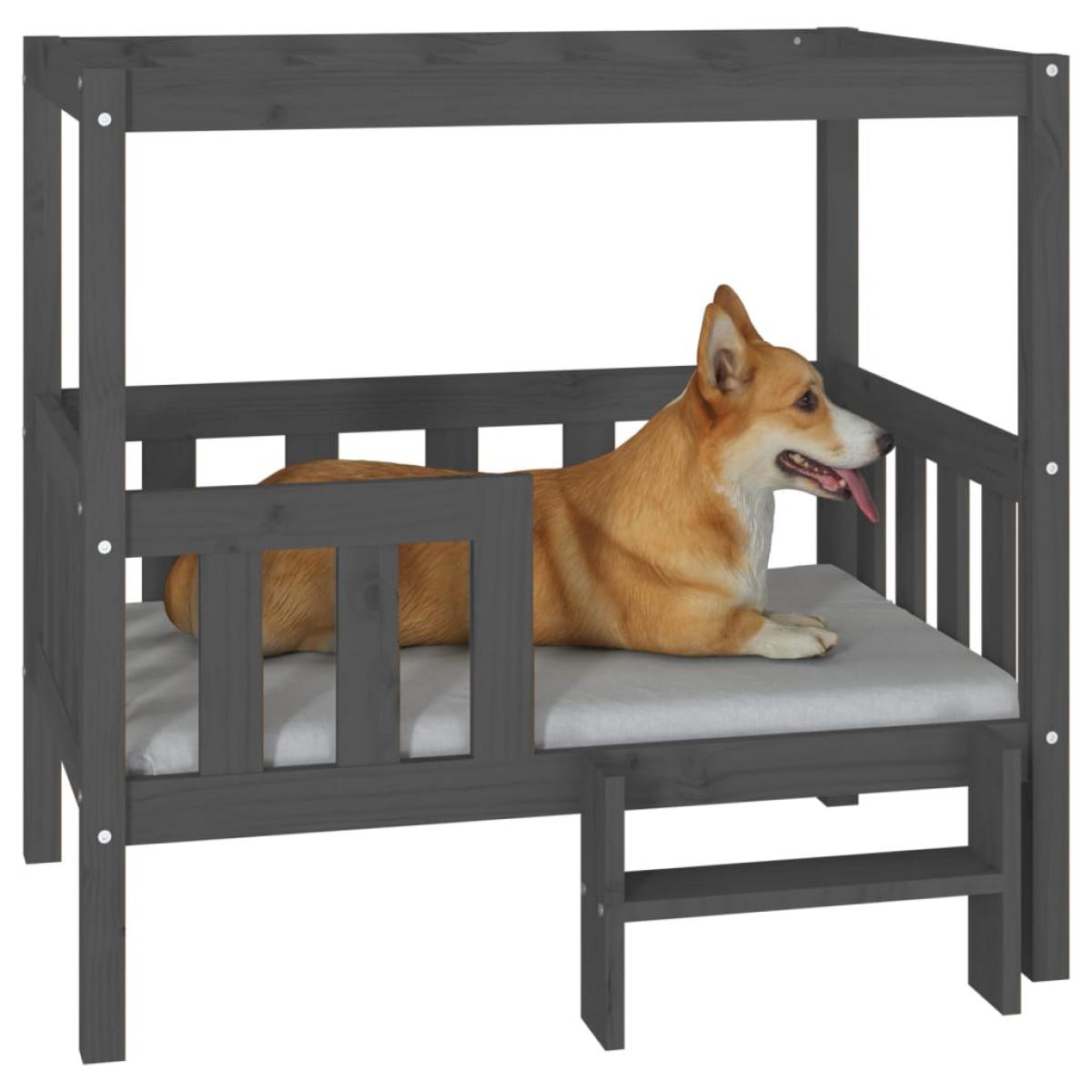 Cama para perros madera maciza de pino gris 95,5x73,5x90 cm