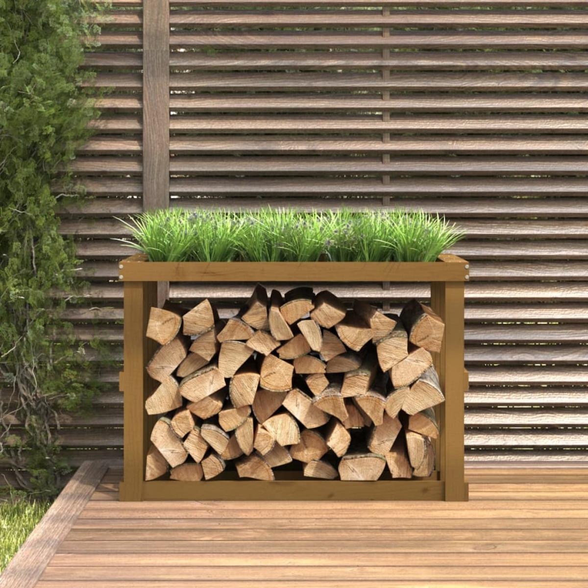 Soporte leña de exterior madera pino marrón miel 108x52x74 cm