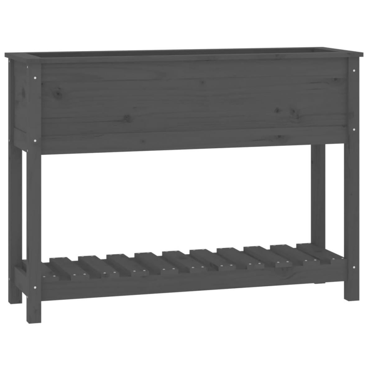 Jardinera con estante madera maciza pino gris 111,5x34,5x81 cm