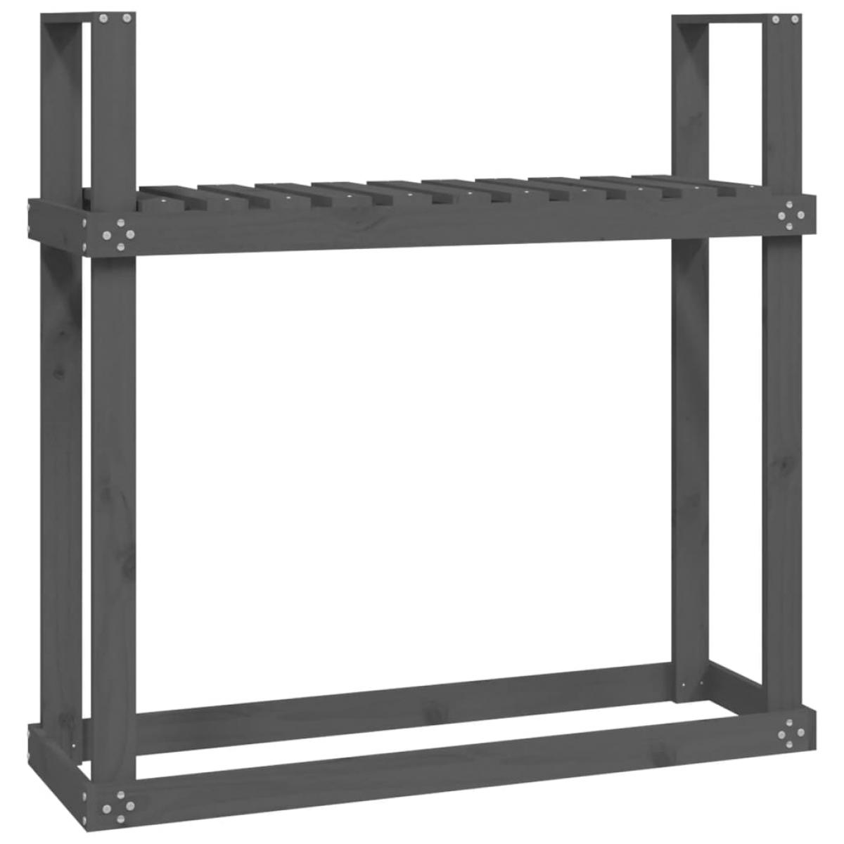 Leñero de madera maciza de pino gris 110x35x108,5 cm