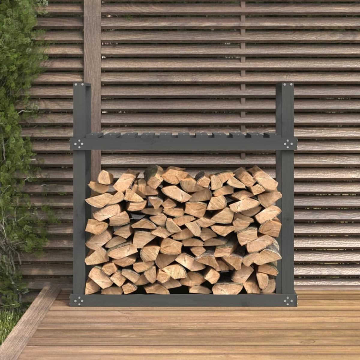 Leñero de madera maciza de pino gris 110x35x108,5 cm