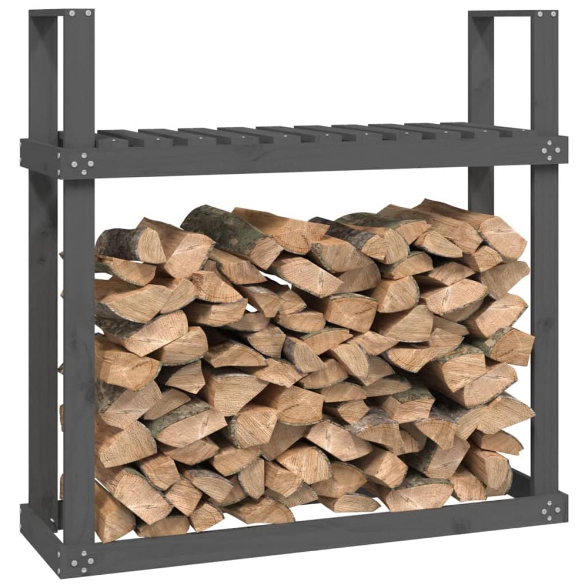 Leñero de madera maciza de pino gris 110x35x108,5 cm