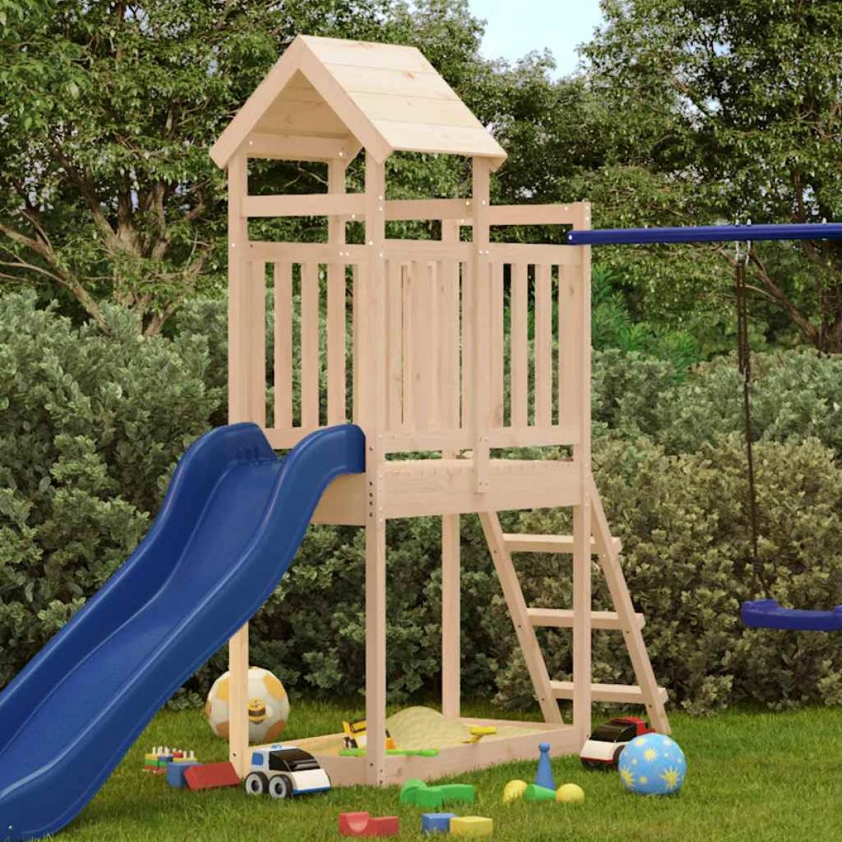 Parque infantil de exterior madera maciza de pino 53x110x214 cm