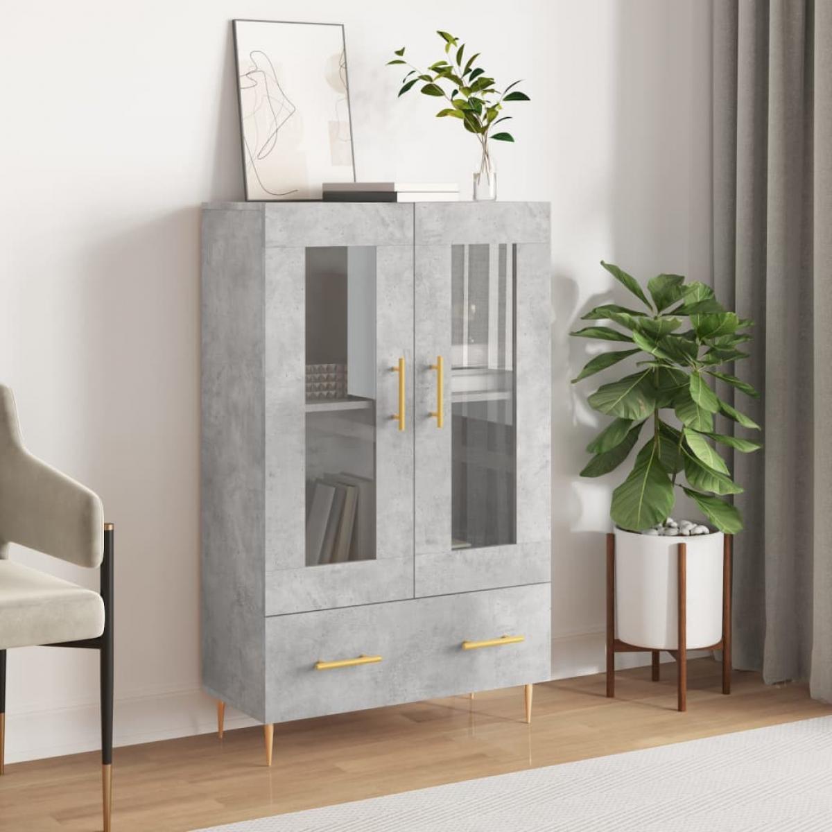 Aparador alto madera de ingeniería gris hormigón 69,5x31x115 cm