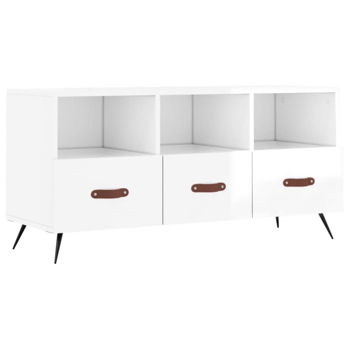 Mueble de TV madera contrachapada blanco brillo 102x36x50 cm