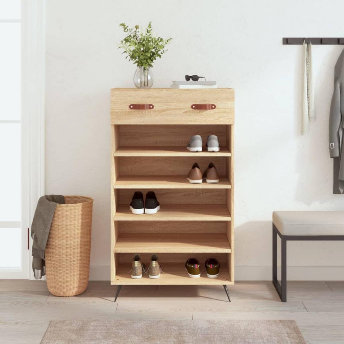 Zapatero madera de ingeniería roble Sonoma 60x35x105 cm
