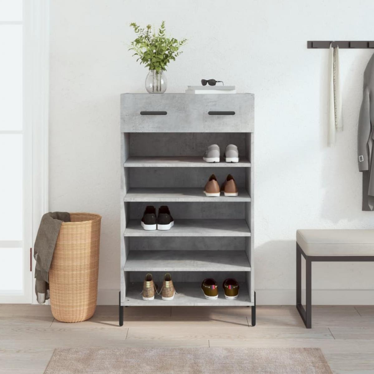 Zapatero madera de ingeniería gris hormigón 60x35x105 cm