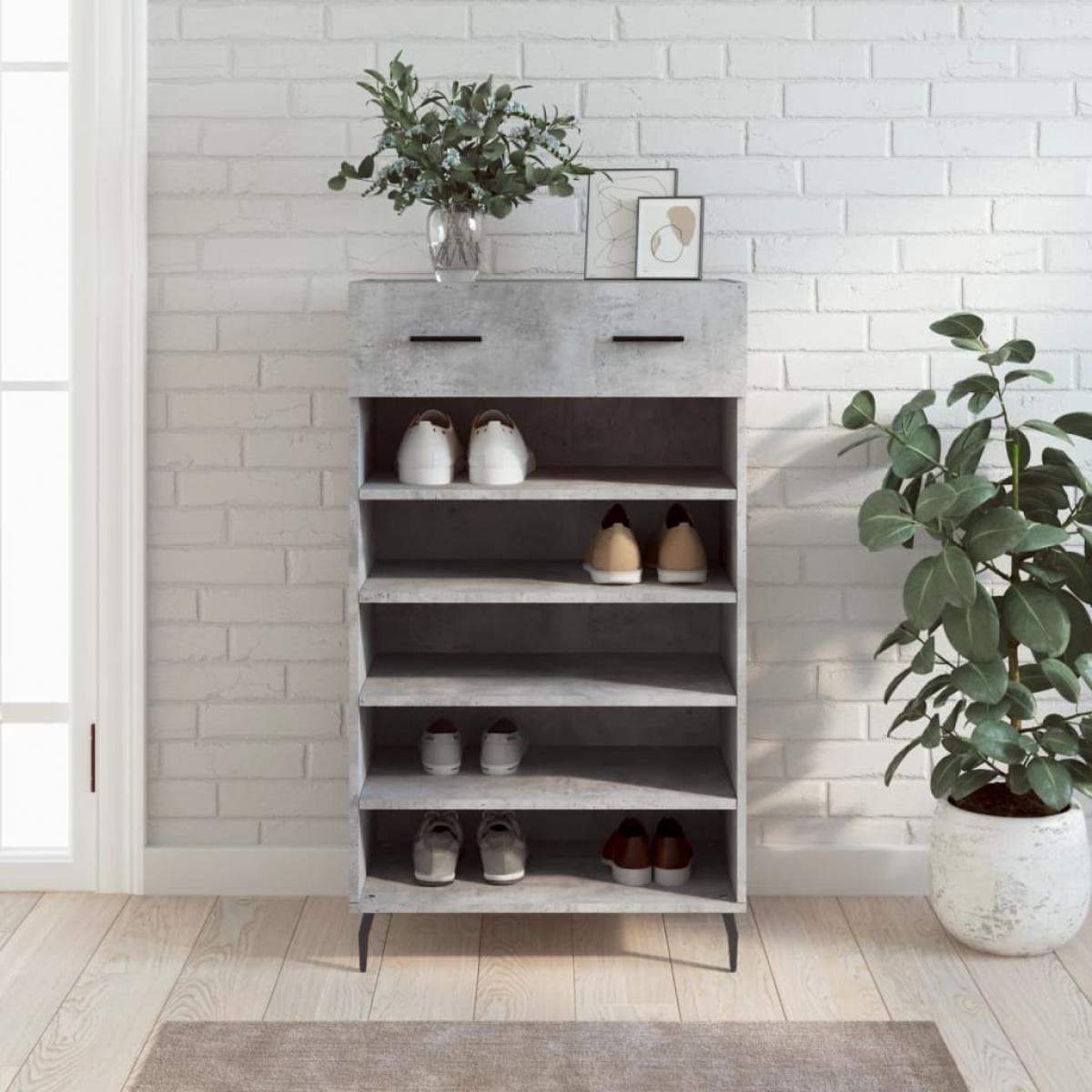 Zapatero madera de ingeniería gris hormigón 60x35x105 cm