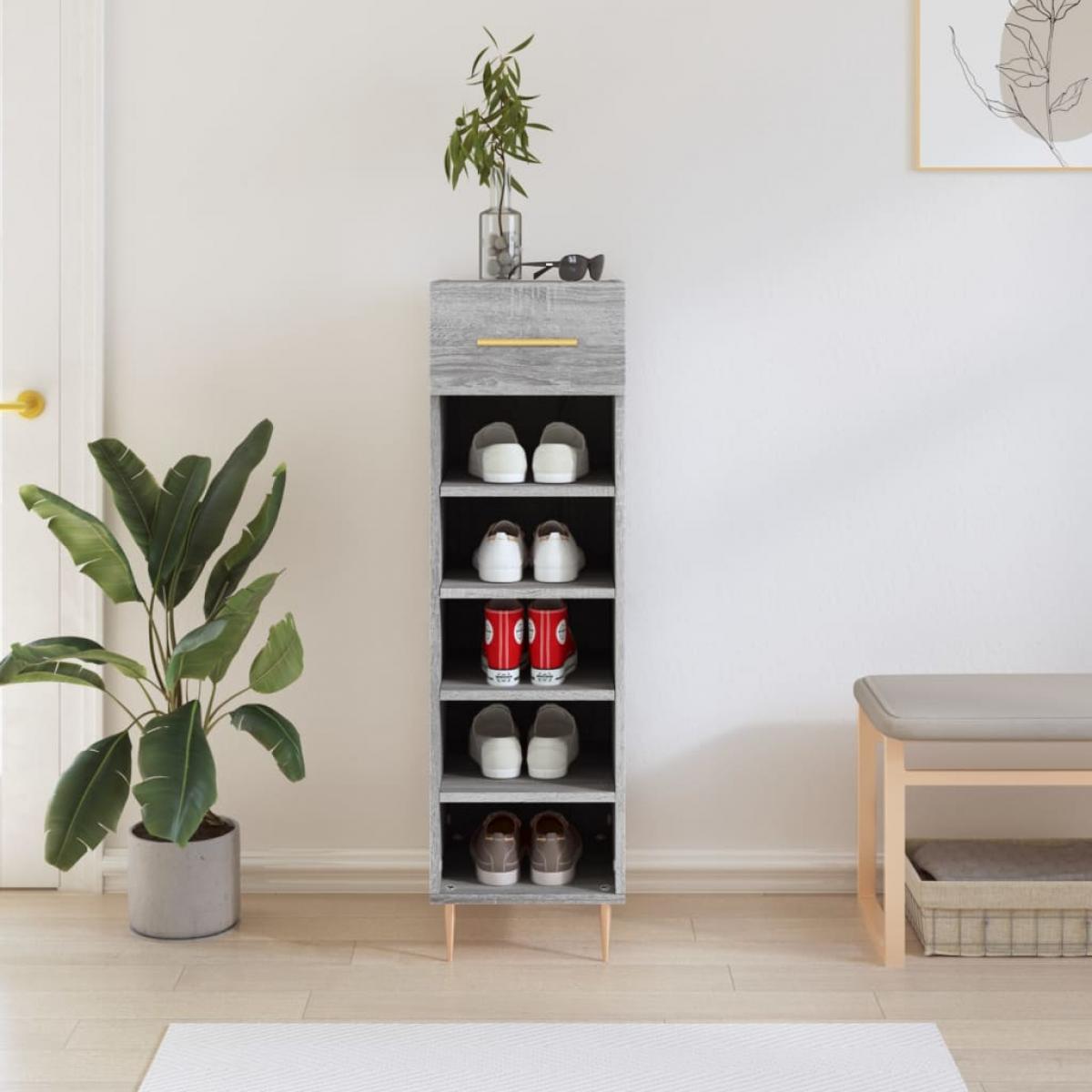Zapatero madera de ingeniería gris Sonoma 30x35x105 cm