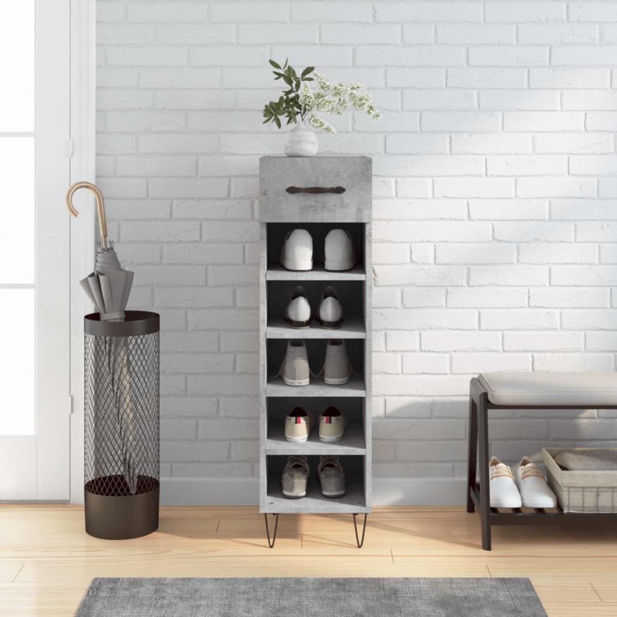 Zapatero madera de ingeniería gris hormigón 30x35x105 cm