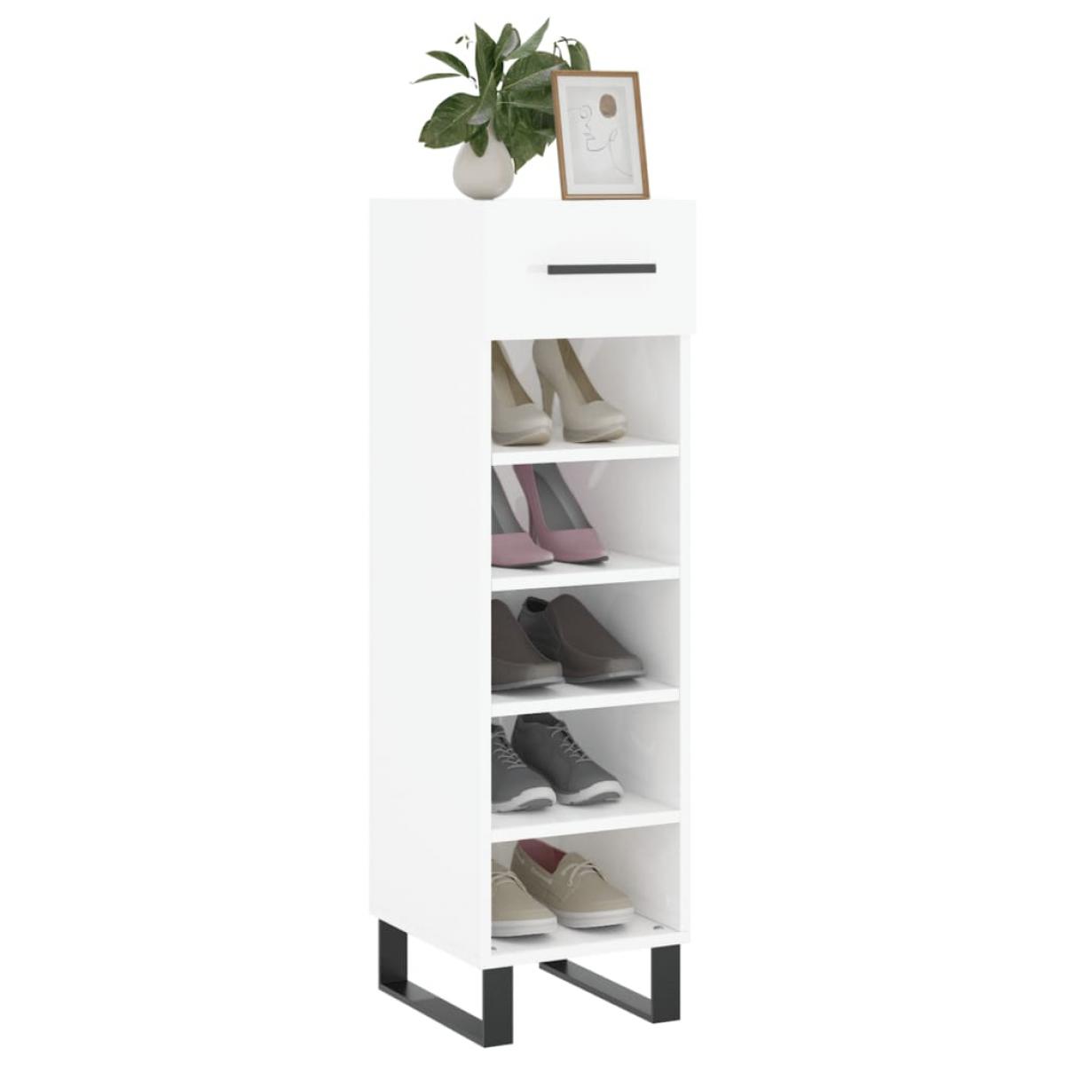 Mueble zapatero madera contrachapada blanco brillo 30x35x105 cm
