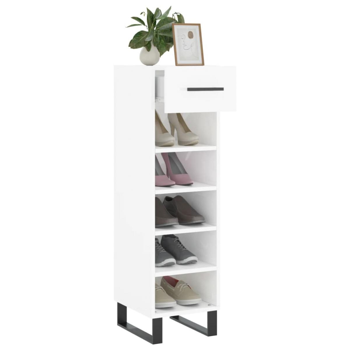 Mueble zapatero madera contrachapada blanco brillo 30x35x105 cm