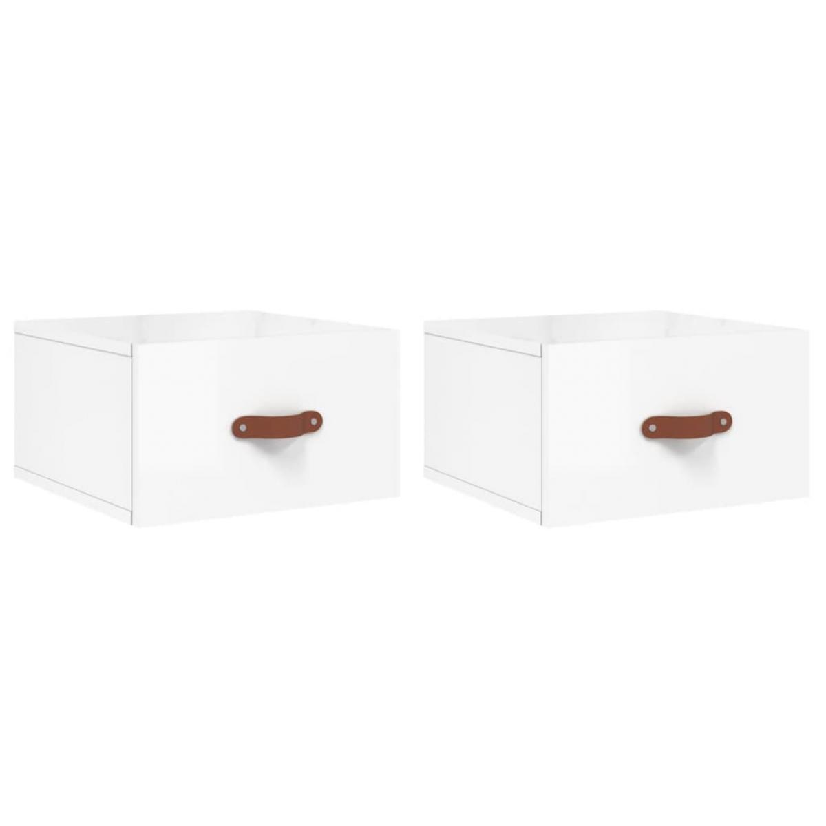 Mesitas de noche de pared 2 uds blanco brillo 35x35x20 cm