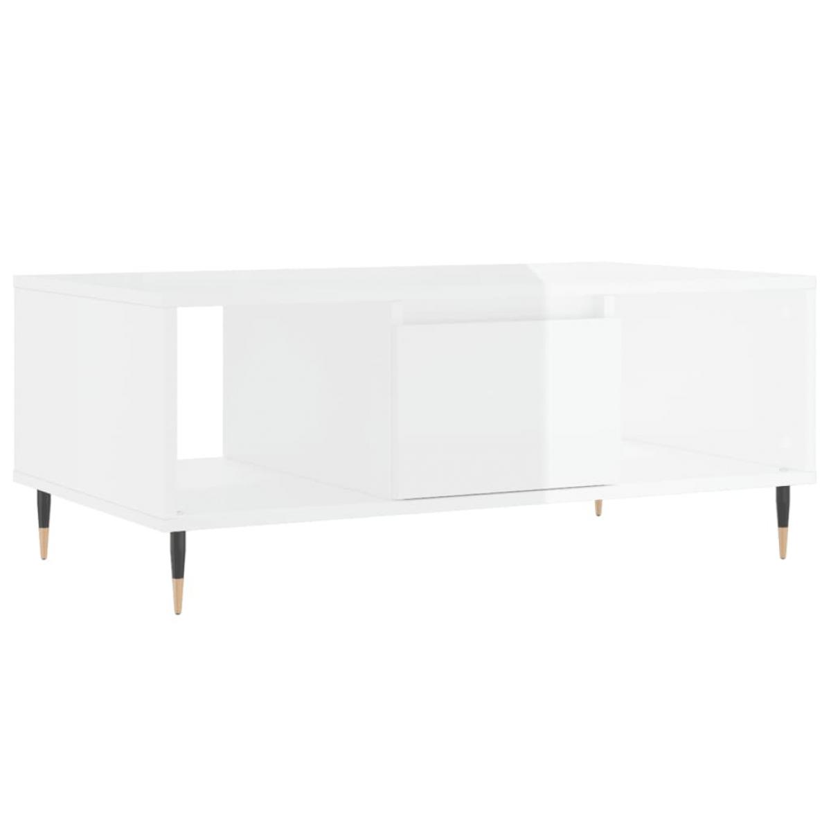 Mesa de centro madera contrachapada blanco brillo 90x50x36,5 cm