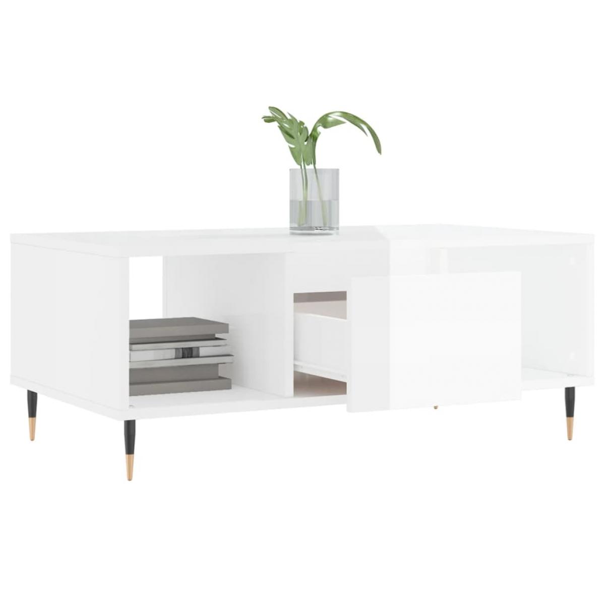 Mesa de centro madera contrachapada blanco brillo 90x50x36,5 cm
