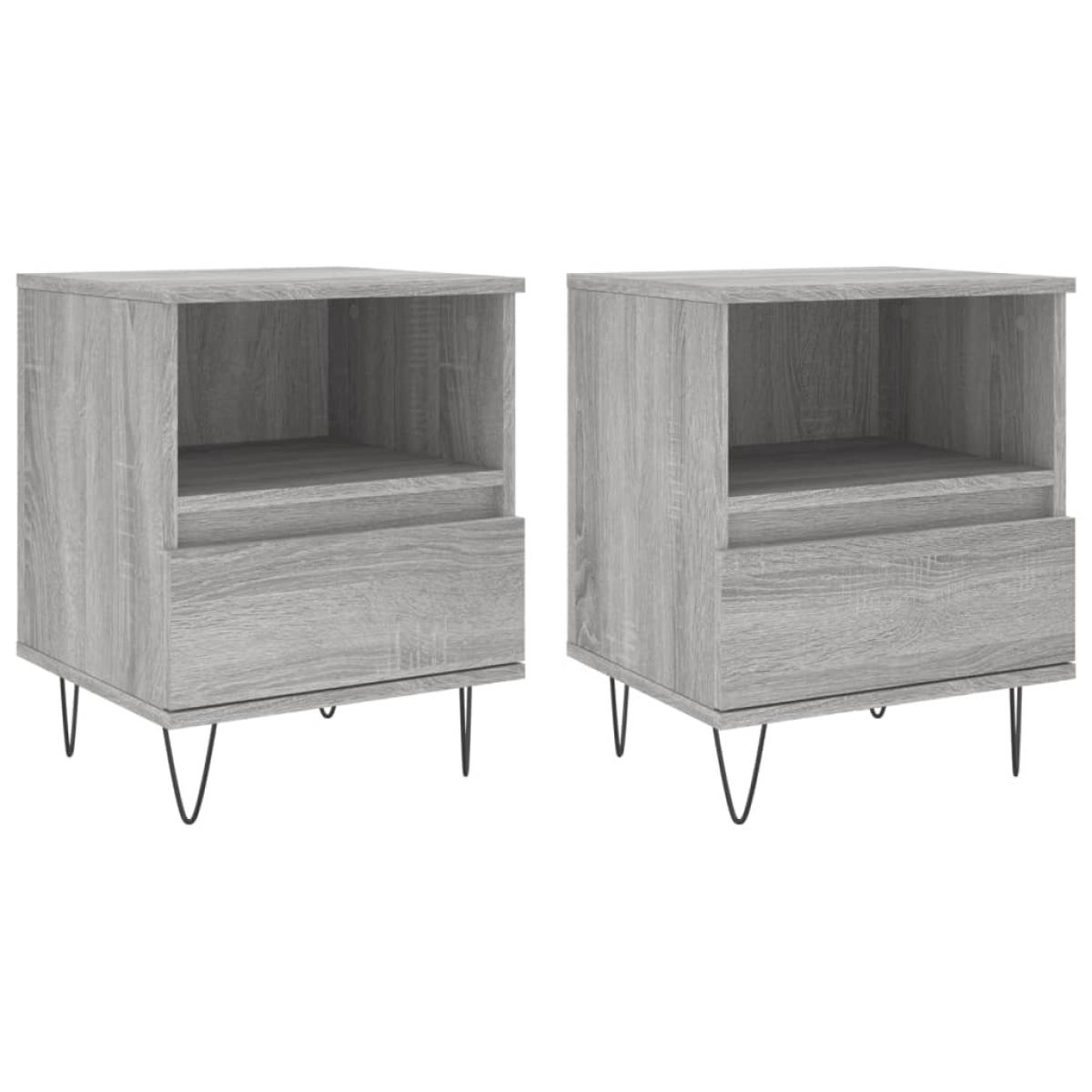 Mesita de noche 2 uds madera ingeniería gris Sonoma 40x35x50 cm