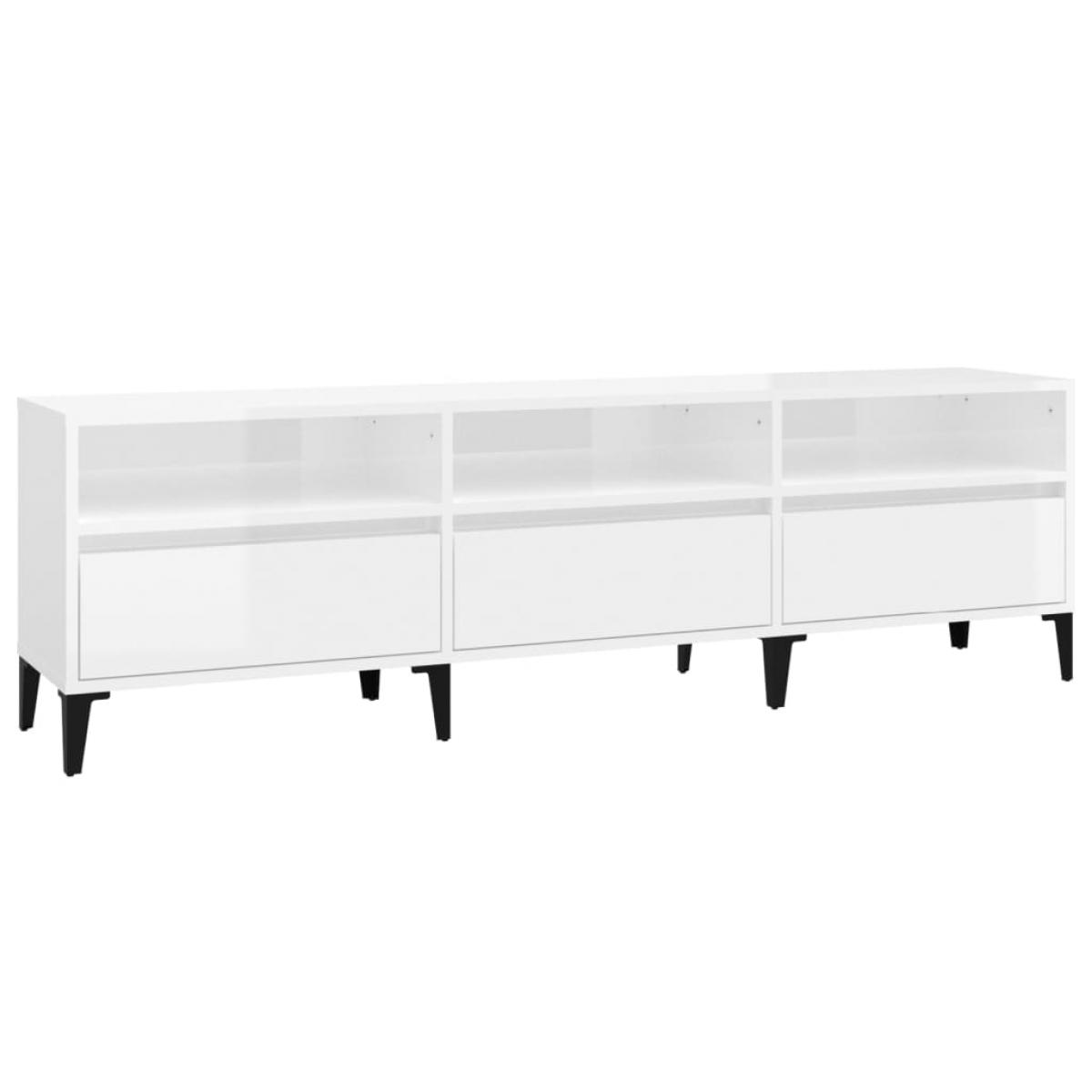 Mueble de TV madera contrachapada blanco brillo 150x30x44,5 cm
