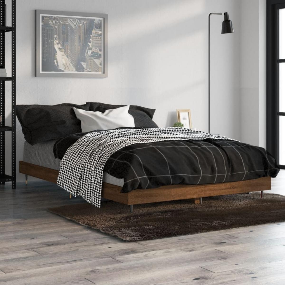 Estructura de cama madera contrachapada marrón roble 120x190 cm