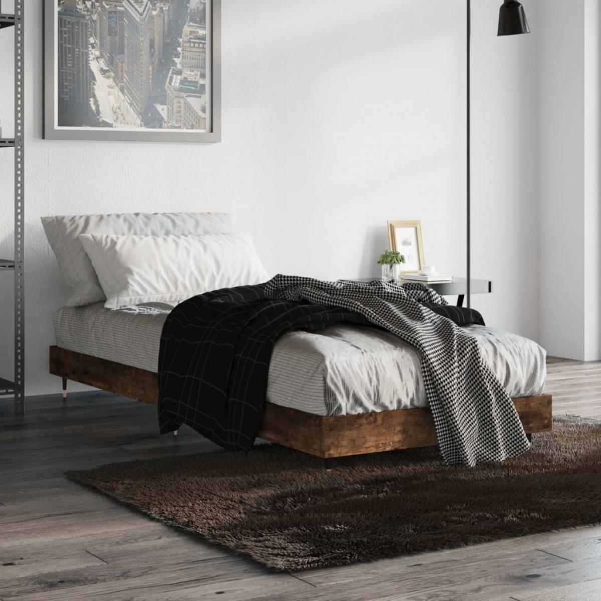 Estructura de cama madera contrachapada roble humo 75x190 cm