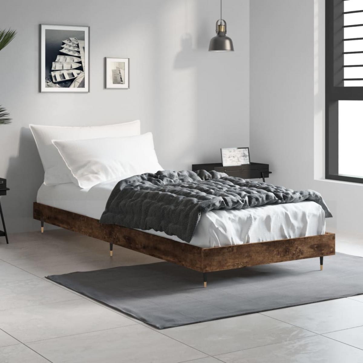 Estructura de cama madera contrachapada roble humo 75x190 cm