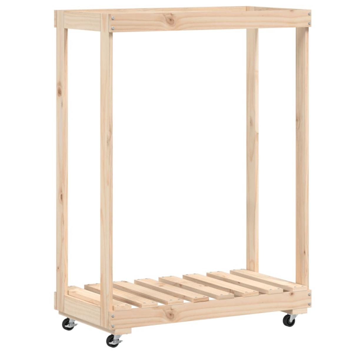 Leñero con ruedas madera maciza de pino 76,5x40x108 cm