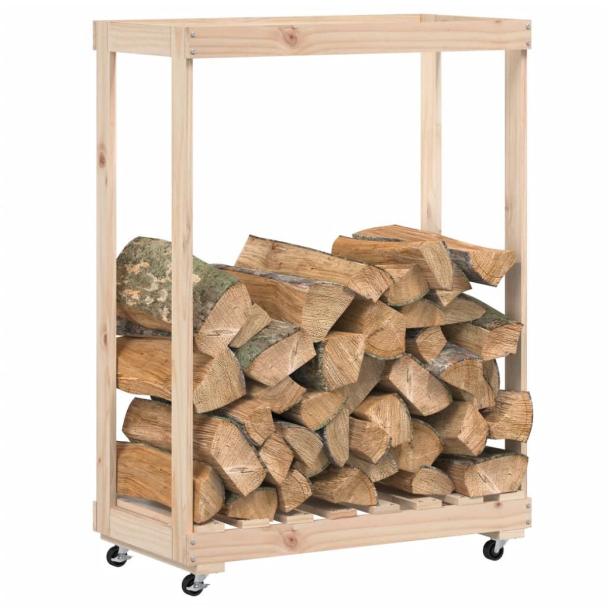 Leñero con ruedas madera maciza de pino 76,5x40x108 cm
